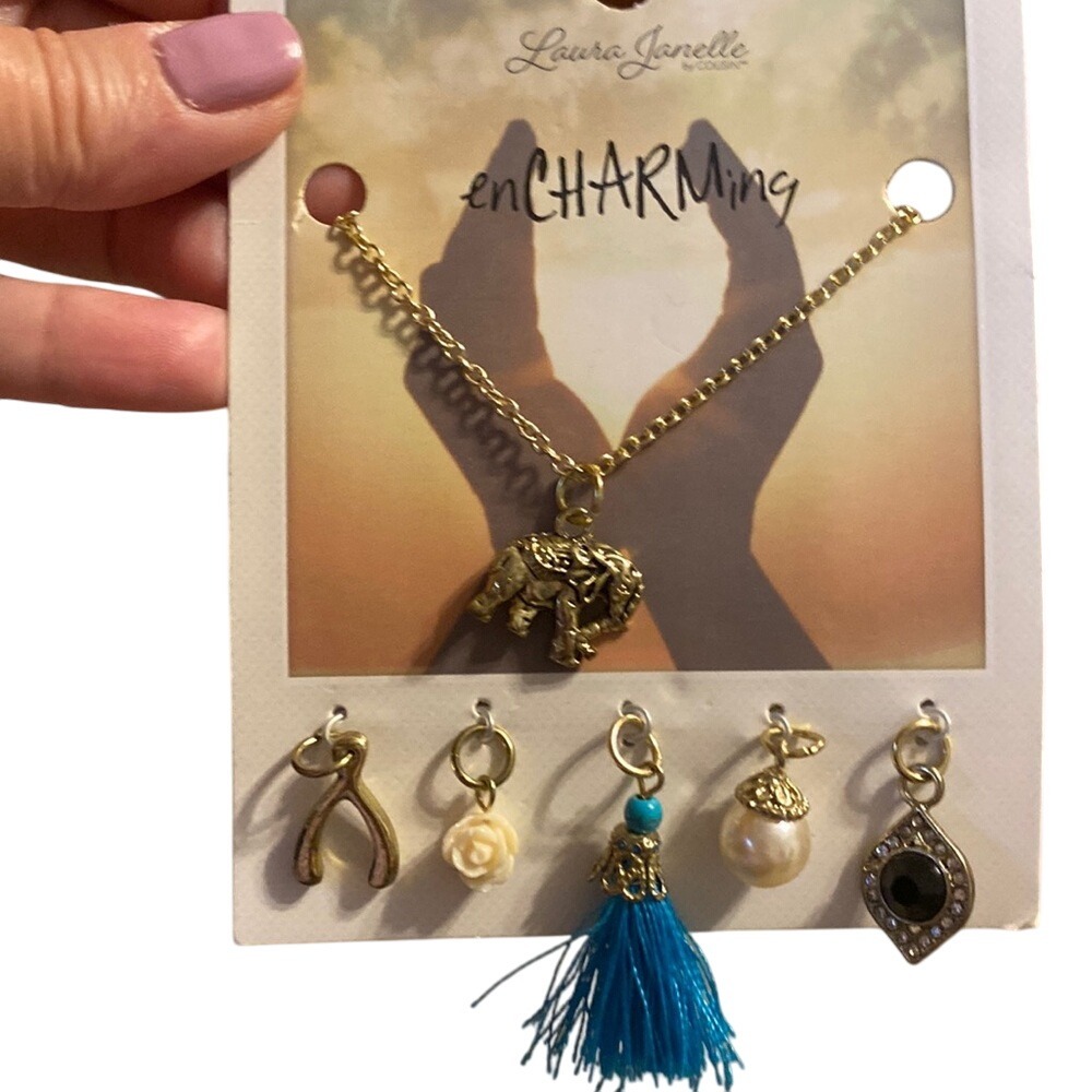Laura‎ Janelle enCharming Gold Elephant Necklace with 5 Interchangeable Charms